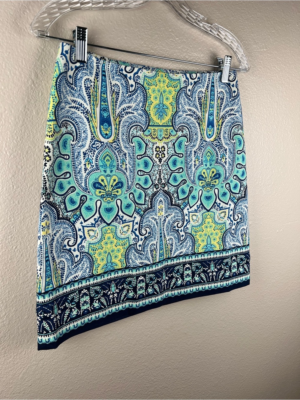 Talbots Petites Blue Paisley Lined Mini Skirt Size 2P